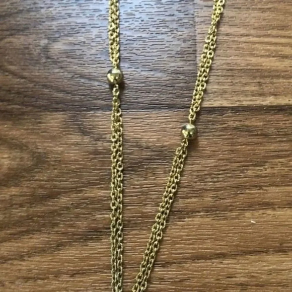 Vintage Gold Tone Tassel Necklace Chain with Beads Long Elegant‎ Jewelry - Picture 3 of 6